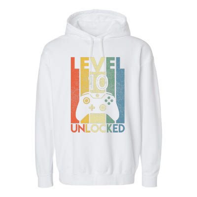 Level 10 Unlocked Funny Video Gamer 10th Birthday Gift Garment-Dyed Fleece Hoodie