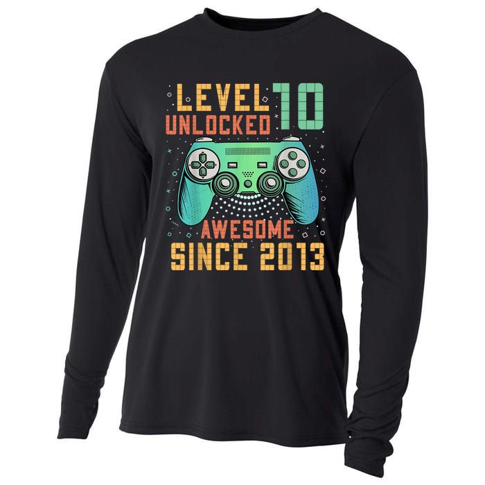 Level 10 Unlocked 10th Birthday 10 Year Old Boy Gamer Bday Cooling Performance Long Sleeve Crew