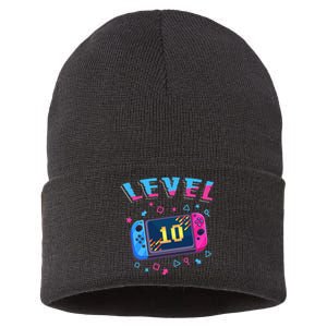 Level 10 Unlocked Gamer 10th Birthday Gift Video Game Lovers Sustainable Knit Beanie