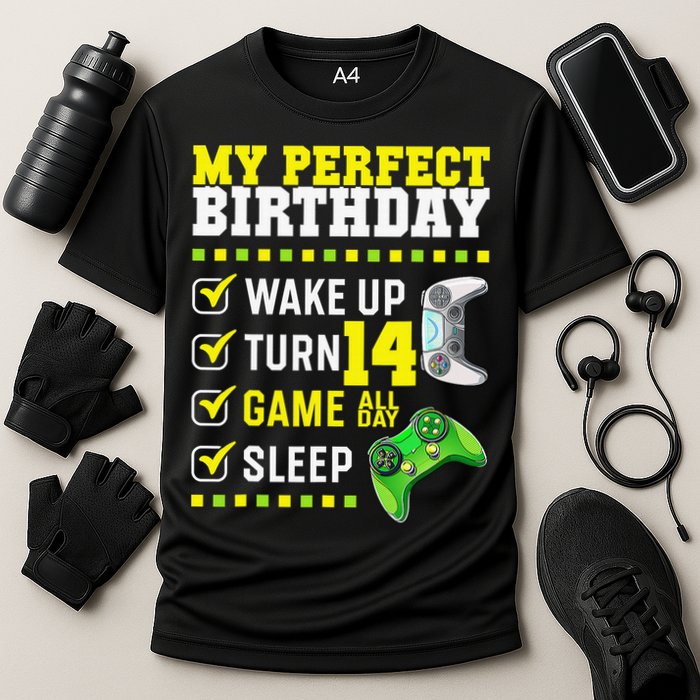 Level 14 Unlocked Boys 14th Birthday 14 Year Old Gamer Cooling Performance Crew T-Shirt