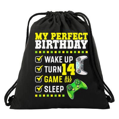 Level 14 Unlocked Boys 14th Birthday 14 Year Old Gamer Drawstring Bag