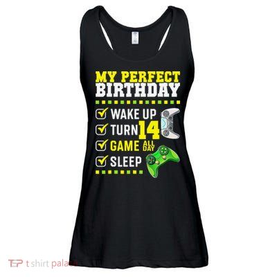 Level 14 Unlocked Boys 14th Birthday 14 Year Old Gamer Ladies Essential Flowy Tank