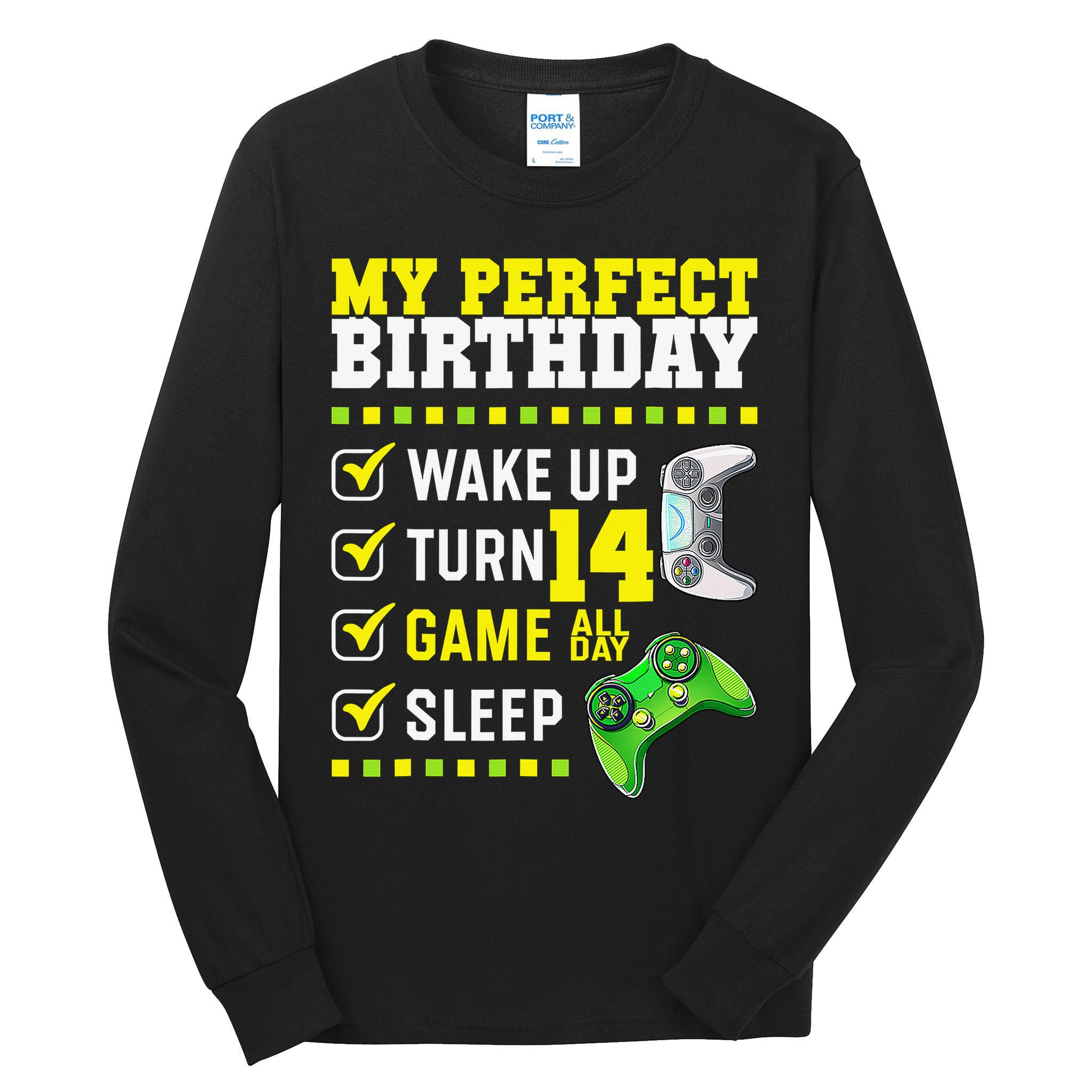 Level 14 Unlocked Boys 14th Birthday 14 Year Old Gamer Tall Long Sleeve T-Shirt