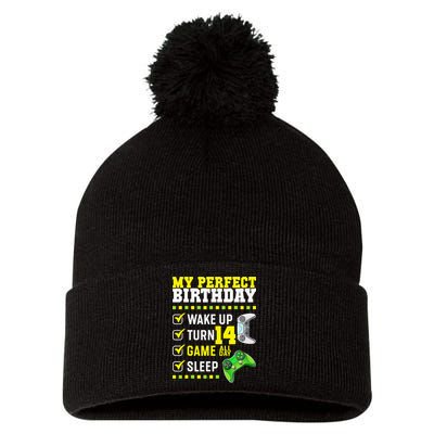 Level 14 Unlocked Boys 14th Birthday 14 Year Old Gamer Pom Pom 12in Knit Beanie