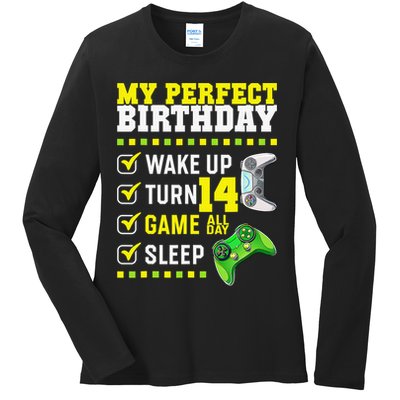 Level 14 Unlocked Boys 14th Birthday 14 Year Old Gamer Ladies Long Sleeve Shirt
