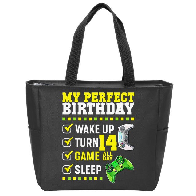Level 14 Unlocked Boys 14th Birthday 14 Year Old Gamer Zip Tote Bag