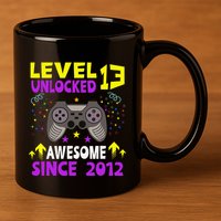 Level 13 Unlocked Awesome Since 2012 13th Birthday Gaming 11oz C Handle Ceramic Mug