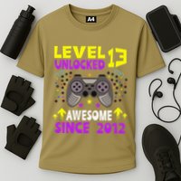 Level 13 Unlocked Awesome Since 2012 13th Birthday Gaming Cooling Performance Crew T-Shirt
