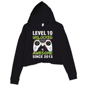 Level 10 Unlocked Awesome Since 2013 10th Birthday Gaming Crop Fleece Hoodie