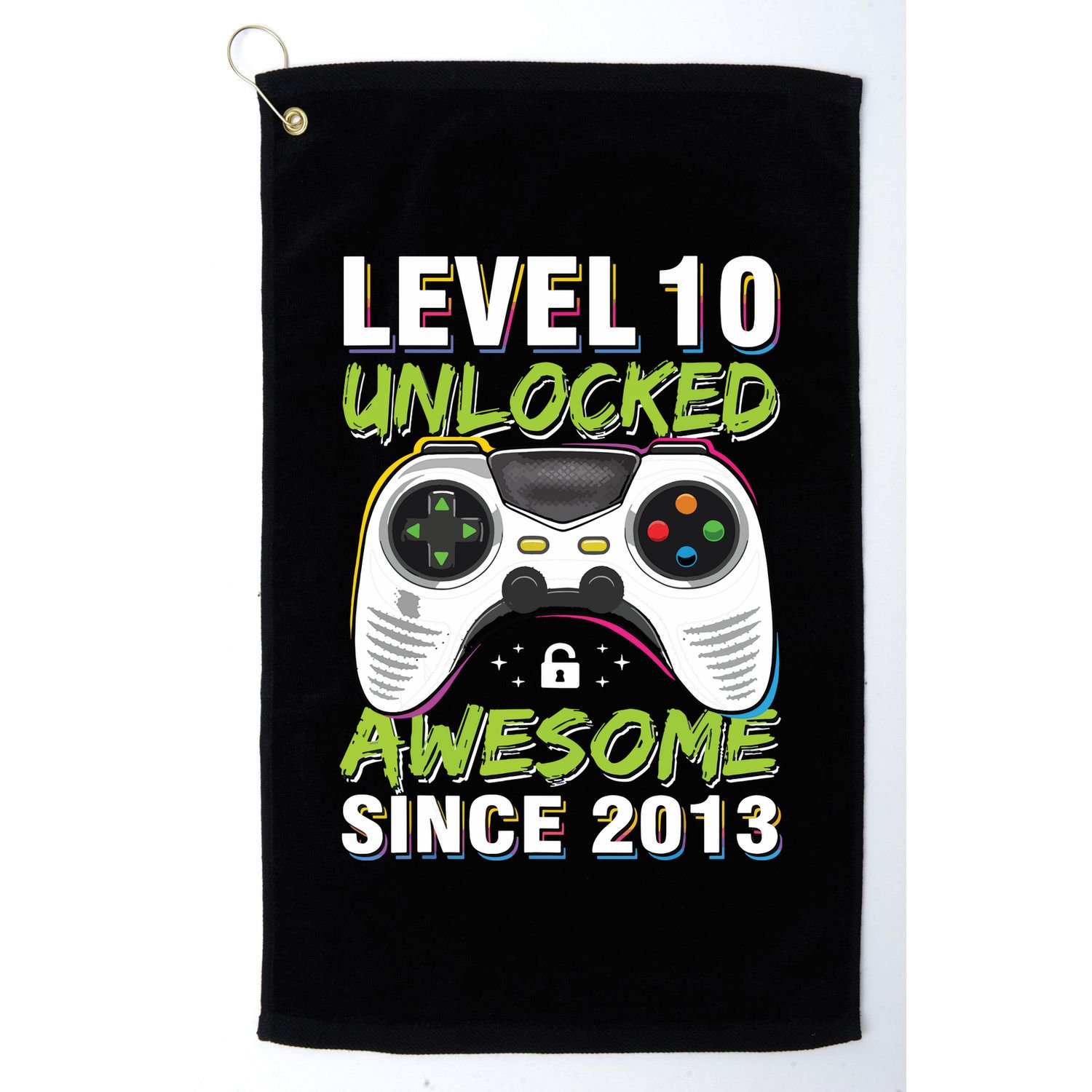 Level 10 Unlocked Awesome Since 2013 10th Birthday Gaming Golf Towel