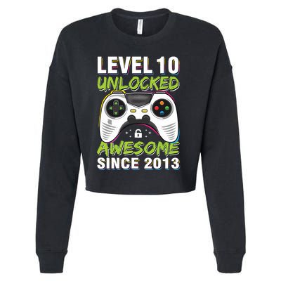 Level 10 Unlocked Awesome Since 2013 10th Birthday Gaming Cropped Pullover Crew