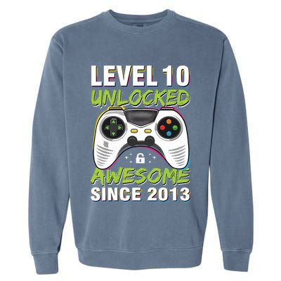 Level 10 Unlocked Awesome Since 2013 10th Birthday Gaming Garment-Dyed Sweatshirt