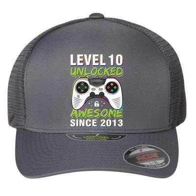 Level 10 Unlocked Awesome Since 2013 10th Birthday Gaming Flexfit Unipanel Trucker Cap