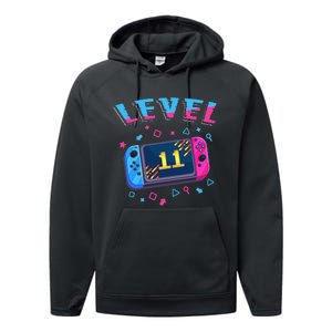 Level 11 Unlocked Gamer 11th Birthday Gift Video Game Lovers Gift Performance Fleece Hoodie