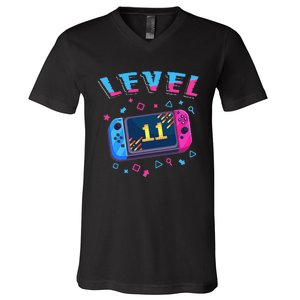 Level 11 Unlocked Gamer 11th Birthday Gift Video Game Lovers Gift V-Neck T-Shirt