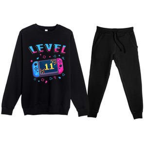 Level 11 Unlocked Gamer 11th Birthday Gift Video Game Lovers Gift Premium Crewneck Sweatsuit Set