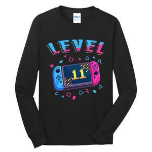 Level 11 Unlocked Gamer 11th Birthday Gift Video Game Lovers Gift Tall Long Sleeve T-Shirt