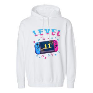 Level 11 Unlocked Gamer 11th Birthday Gift Video Game Lovers Gift Garment-Dyed Fleece Hoodie