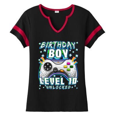 Level 10 Unlocked Video Game 10th Birthday Gamer Boys TShirt Ladies Halftime Notch Neck Tee