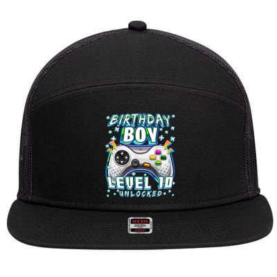 Level 10 Unlocked Video Game 10th Birthday Gamer Boys TShirt 7 Panel Mesh Trucker Snapback Hat