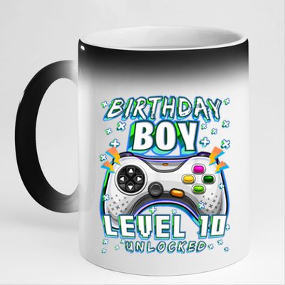 Level 10 Unlocked Video Game 10th Birthday Gamer Boys TShirt 11oz Black Color Changing Mug