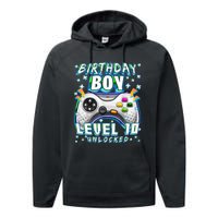 Level 10 Unlocked Video Game 10th Birthday Gamer Boys TShirt Performance Fleece Hoodie