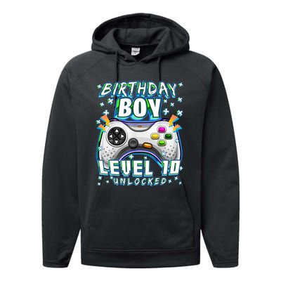 Level 10 Unlocked Video Game 10th Birthday Gamer Boys TShirt Performance Fleece Hoodie