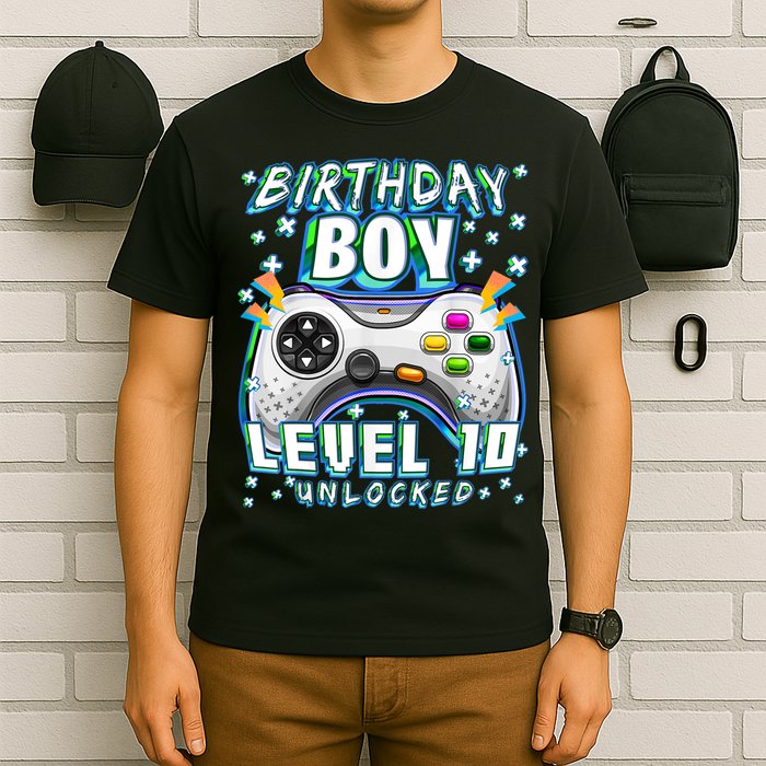Level 10 Unlocked Video Game 10th Birthday Gamer Boys TShirt T-Shirt