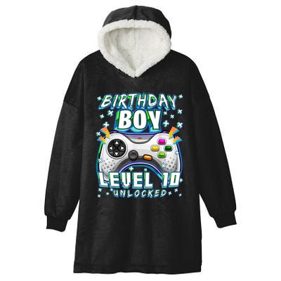 Level 10 Unlocked Video Game 10th Birthday Gamer Boys TShirt Hooded Wearable Blanket