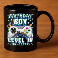 Level 10 Unlocked Video Game 10th Birthday Gamer Boys TShirt 11oz C Handle Ceramic Mug