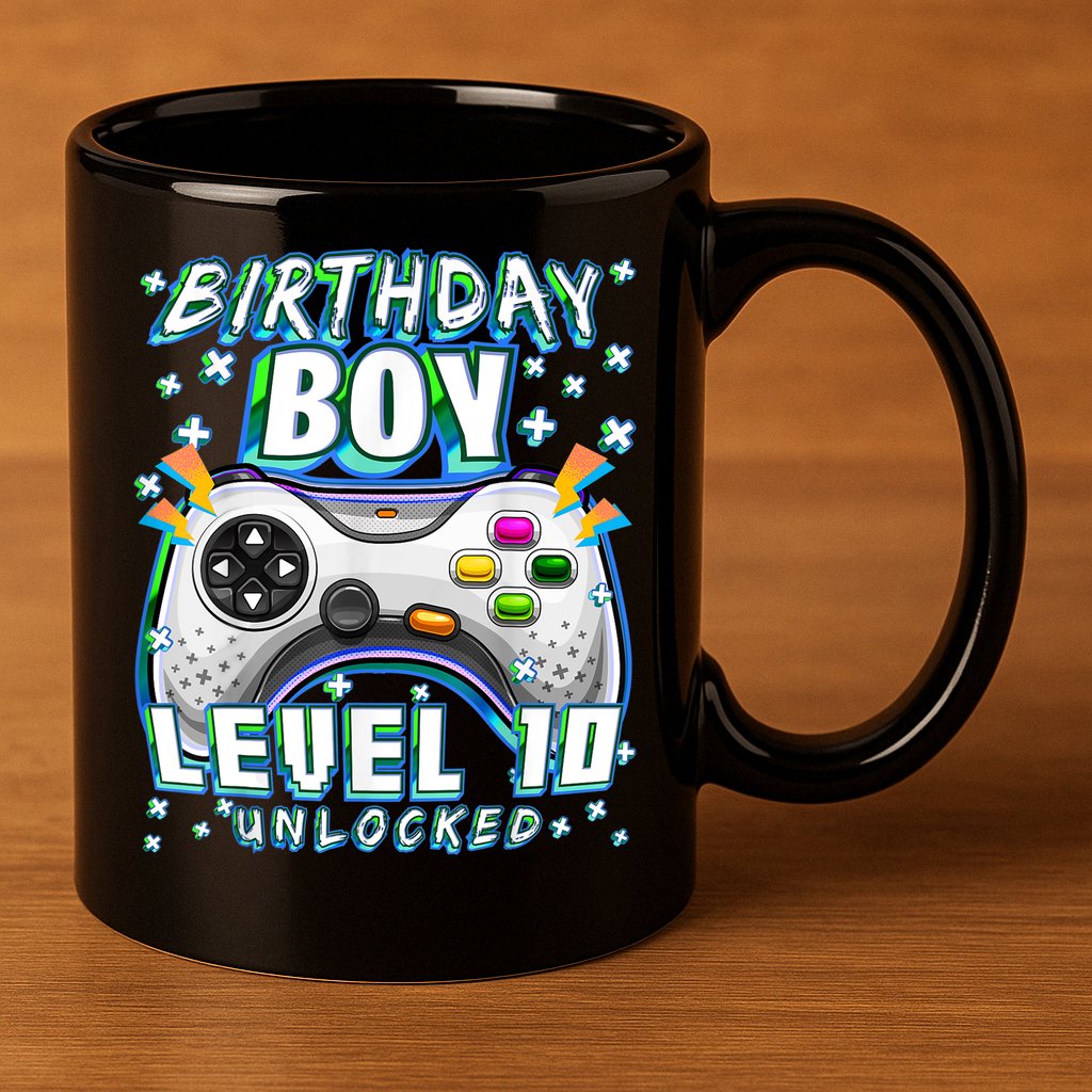 Level 10 Unlocked Video Game 10th Birthday Gamer Boys TShirt 11oz C Handle Ceramic Mug