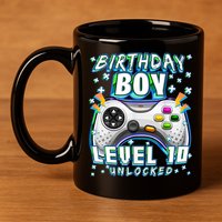 Level 10 Unlocked Video Game 10th Birthday Gamer Boys TShirt 11oz C Handle Ceramic Mug