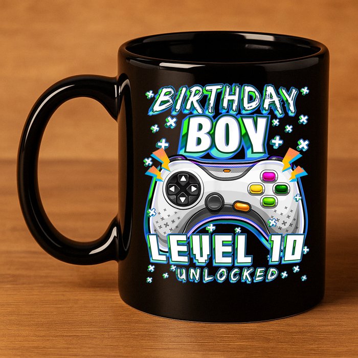 Level 10 Unlocked Video Game 10th Birthday Gamer Boys TShirt 11oz C Handle Ceramic Mug