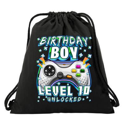 Level 10 Unlocked Video Game 10th Birthday Gamer Boys TShirt Drawstring Bag