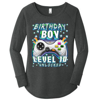 Level 10 Unlocked Video Game 10th Birthday Gamer Boys TShirt Women's Perfect Tri Tunic Long Sleeve Shirt