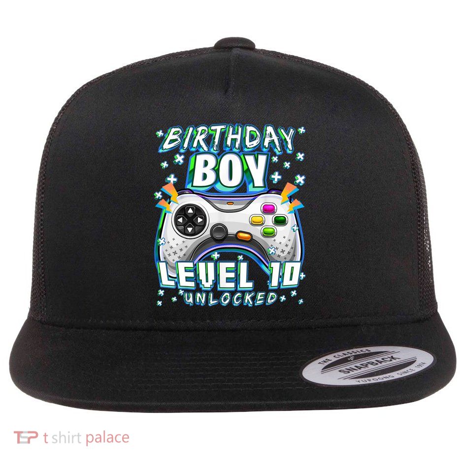 Level 10 Unlocked Video Game 10th Birthday Gamer Boys TShirt Flatbill Hat