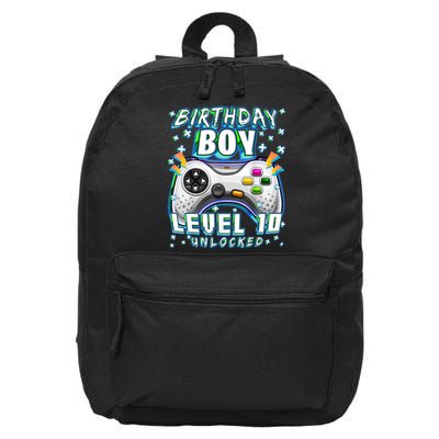 Level 10 Unlocked Video Game 10th Birthday Gamer Boys TShirt 16 in Basic Backpack