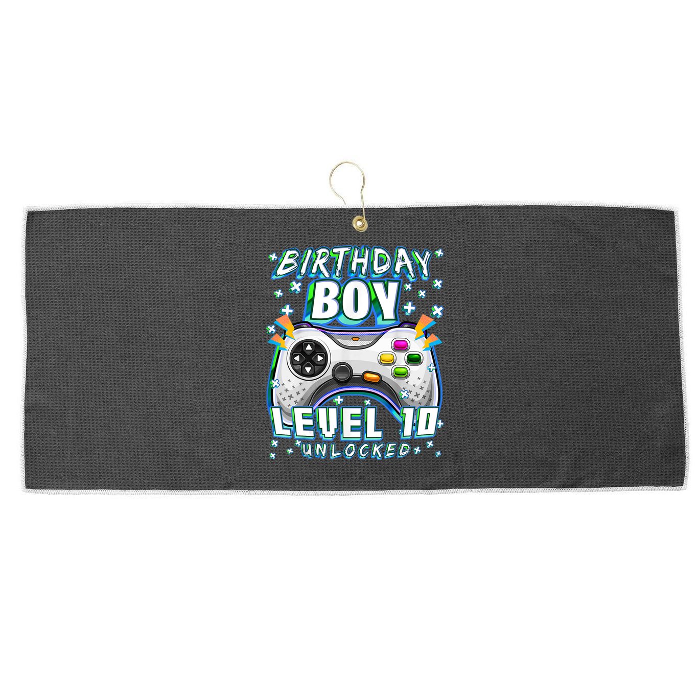 Level 10 Unlocked Video Game 10th Birthday Gamer Boys TShirt Large Microfiber Waffle Golf Towel