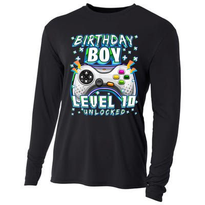 Level 10 Unlocked Video Game 10th Birthday Gamer Boys TShirt Cooling Performance Long Sleeve Crew