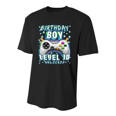 Level 10 Unlocked Video Game 10th Birthday Gamer Boys TShirt Youth Performance Sprint T-Shirt