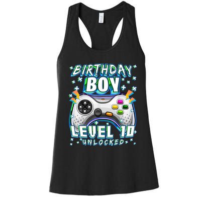 Level 10 Unlocked Video Game 10th Birthday Gamer Boys TShirt Women's Racerback Tank