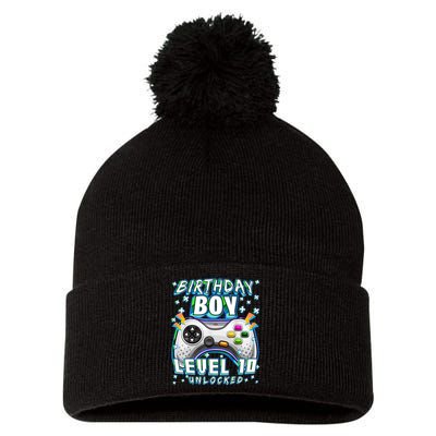 Level 10 Unlocked Video Game 10th Birthday Gamer Boys TShirt Pom Pom 12in Knit Beanie