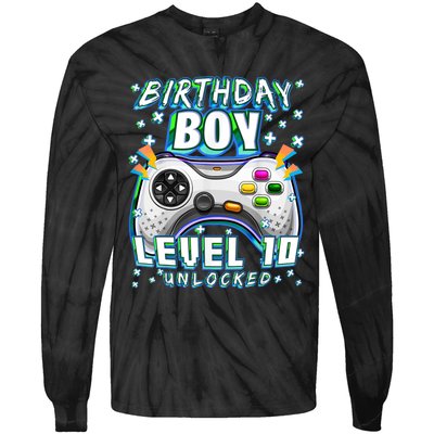 Level 10 Unlocked Video Game 10th Birthday Gamer Boys TShirt Tie-Dye Long Sleeve Shirt