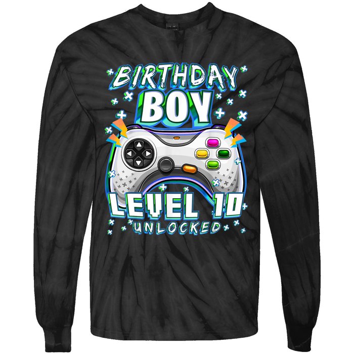 Level 10 Unlocked Video Game 10th Birthday Gamer Boys TShirt Tie-Dye Long Sleeve Shirt