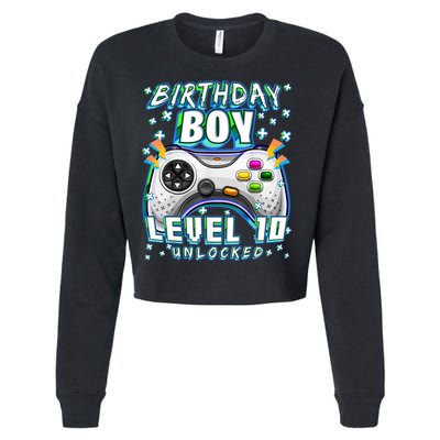 Level 10 Unlocked Video Game 10th Birthday Gamer Boys TShirt Cropped Pullover Crew