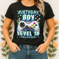 Level 10 Unlocked Video Game 10th Birthday Gamer Boys TShirt Womens T-Shirt