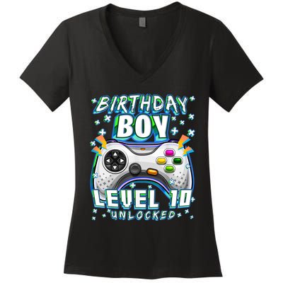 Level 10 Unlocked Video Game 10th Birthday Gamer Boys TShirt Women's V-Neck T-Shirt