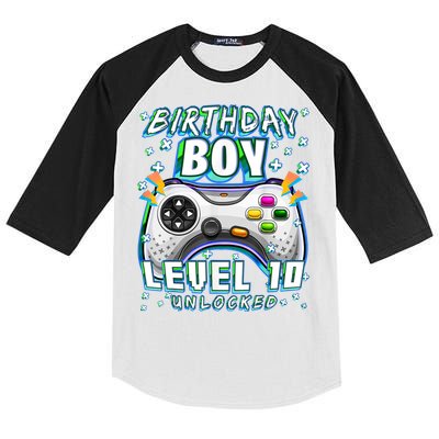 Level 10 Unlocked Video Game 10th Birthday Gamer Boys TShirt Kids Colorblock Raglan Jersey
