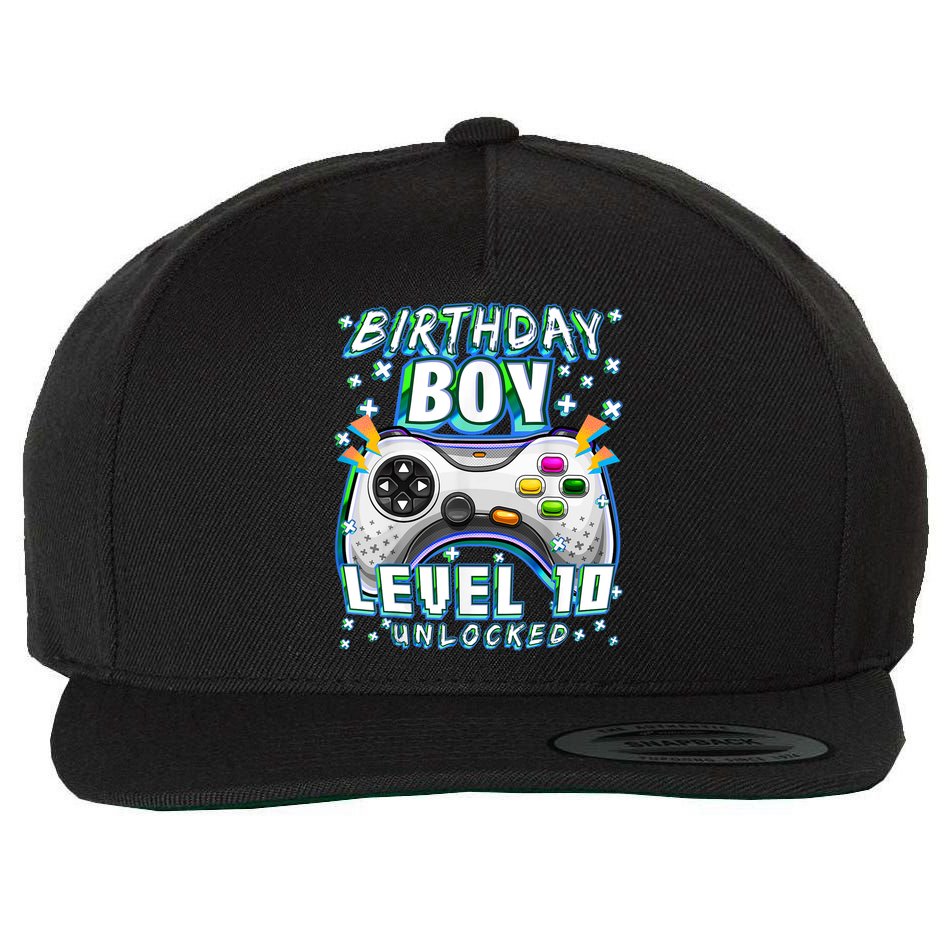 Level 10 Unlocked Video Game 10th Birthday Gamer Boys TShirt Wool Snapback Cap