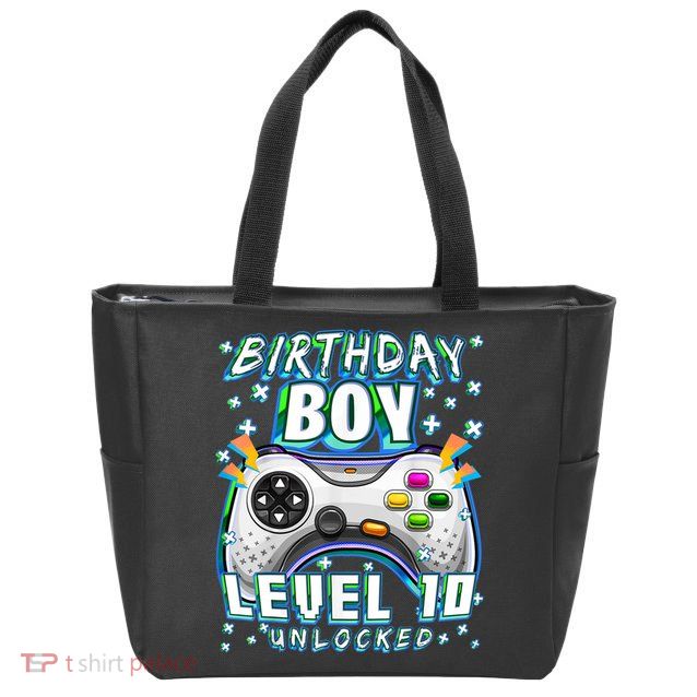 Level 10 Unlocked Video Game 10th Birthday Gamer Boys TShirt Zip Tote Bag